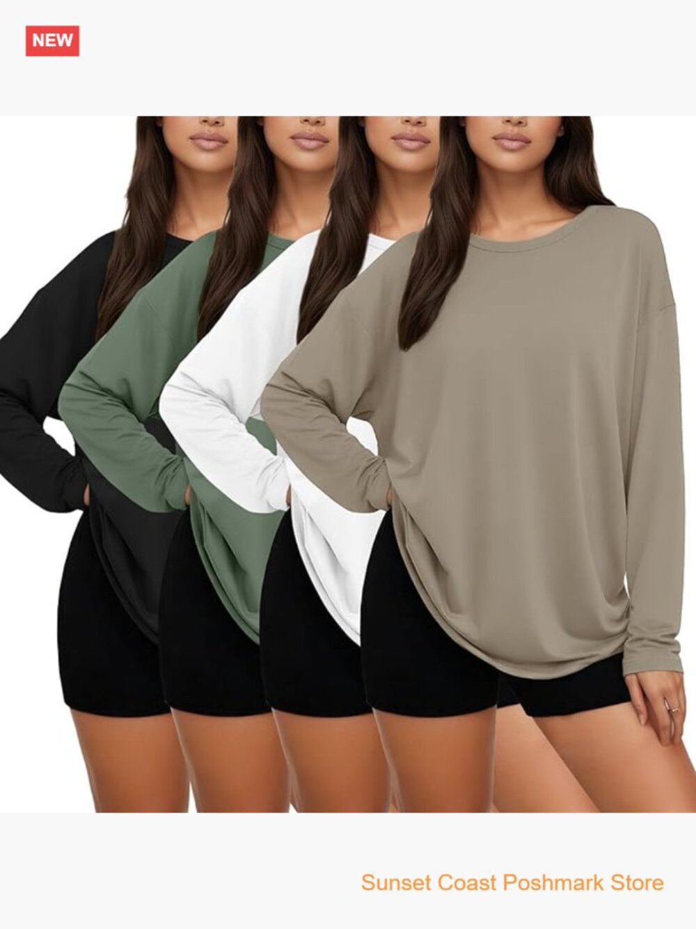 4 Pack Women's Oversized Long Sleeve Crew Neck T Shirts for Workout Casual